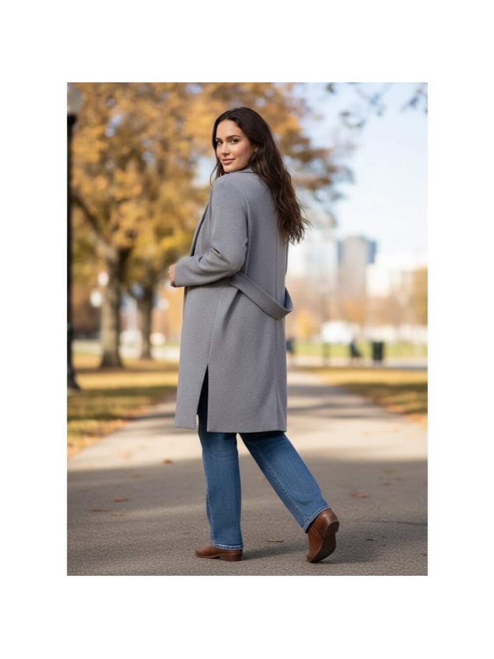 SPANX Gray Long Open-Front Wool Blend Cardigan Coat